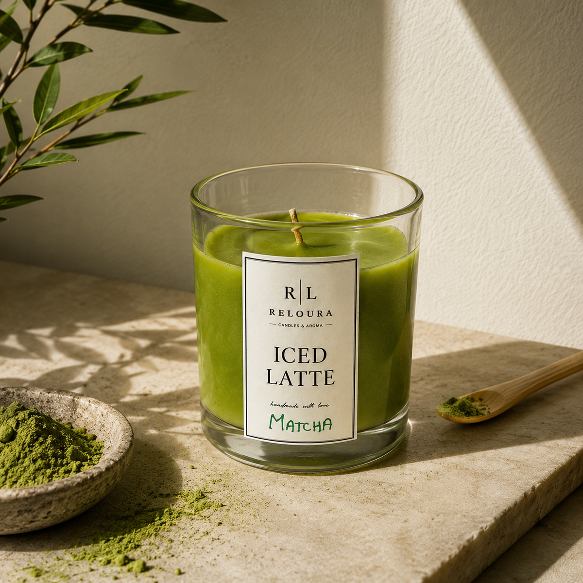 RELOURA Iced Latte Matcha Candle – styled view