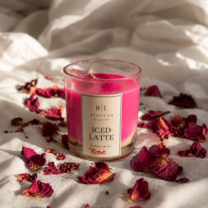 RELOURA Iced Latte Rose Candle – close-up view