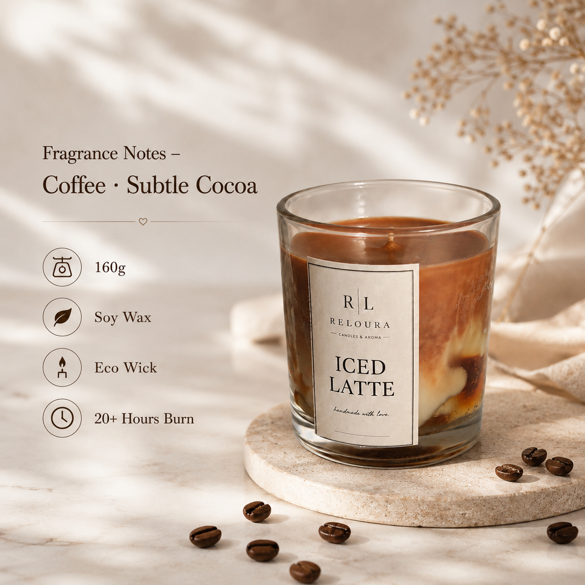RELOURA Iced Latte Coffee Candle – styled view