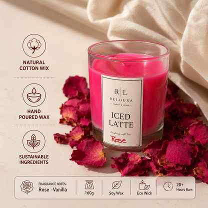 RELOURA Iced Latte Rose Candle – styled view
